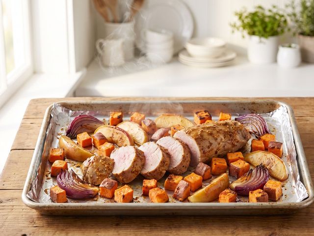 Sheet Pan Pork Tenderloin with Sweet Potatoes & Apples