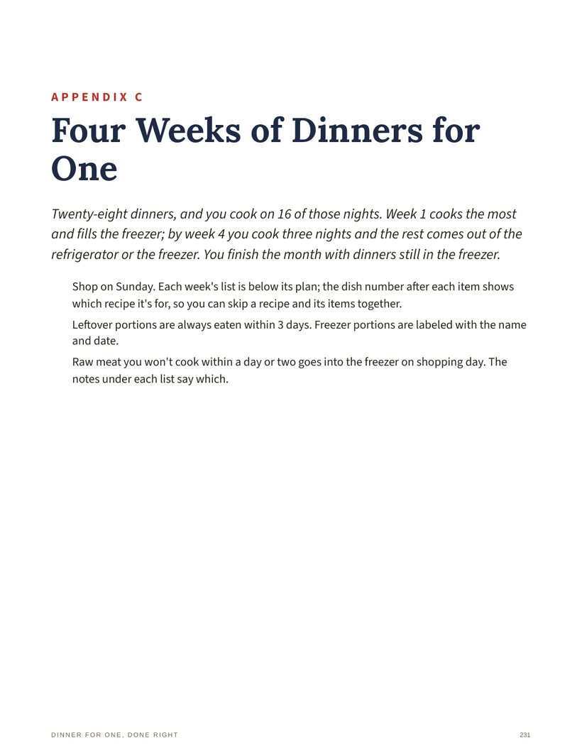 Four-week meal plan page
